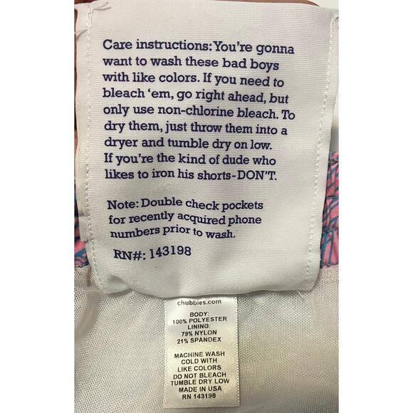 CHUBBIES | Pink and Blue Palm Print Swim Trunks | Size Large - Picture 7 of 7